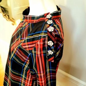 J. Crew Red and Blue Plaid Blouse with Embellished Shoulder